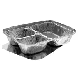 Take-Out Container Base & Lid Combo With Flat Lid 24 OZ 3 Compartment Aluminum White Silver Oblong 200/Case