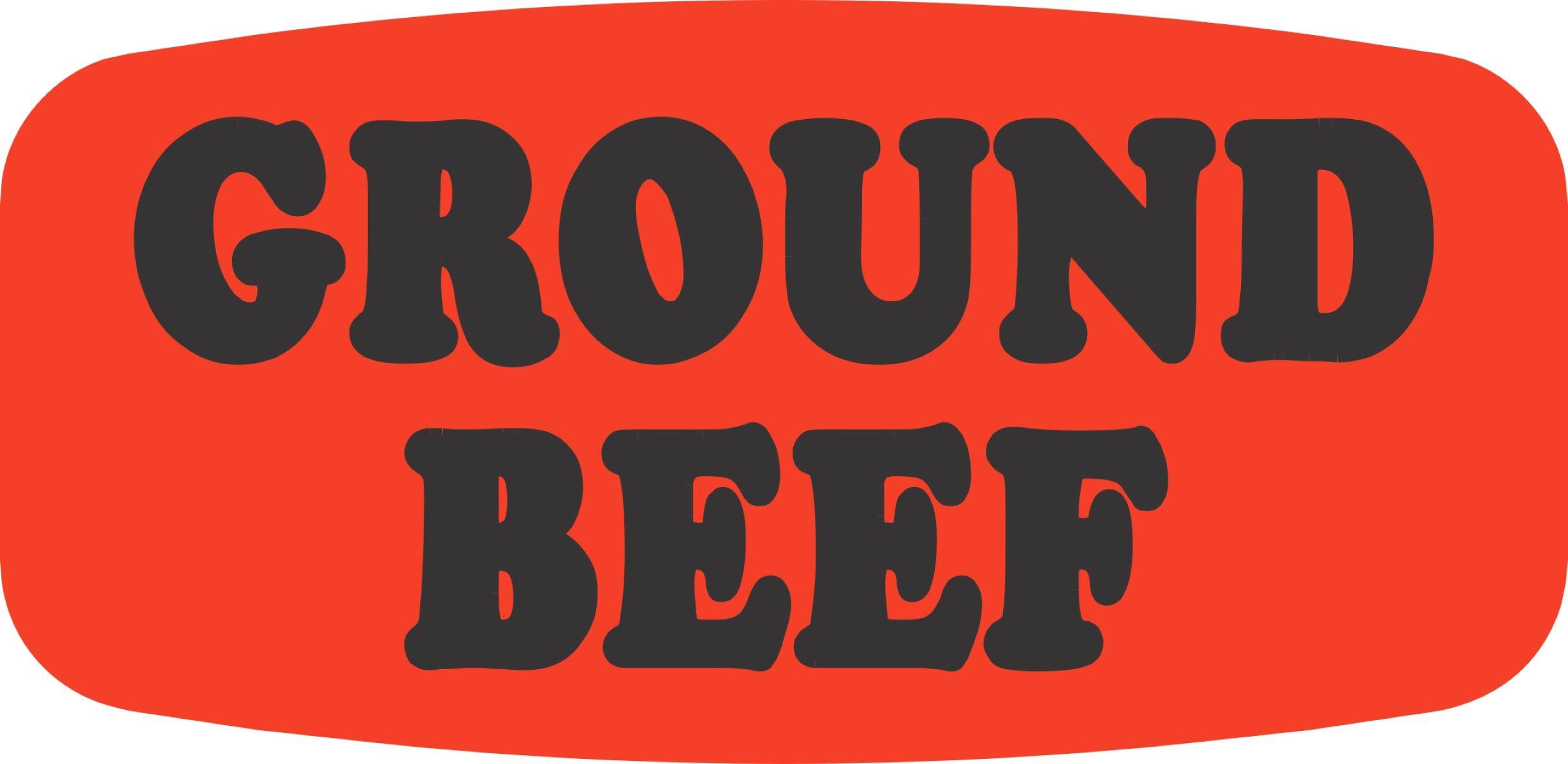 Ground Beef Label 0.625X1.25 IN Black Fluorescent Red Short Oval 1000 Count/Roll 50 Rolls/Case 50000 Count/Case