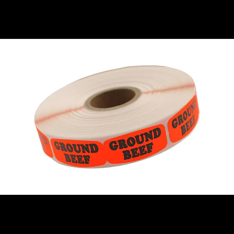 Ground Beef Label 0.625X1.25 IN Black Fluorescent Red Short Oval 1000 Count/Roll 50 Rolls/Case 50000 Count/Case