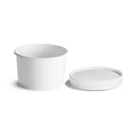 Food Container Base & Lid Combo With Flat Lid 10 OZ Paperboard White Round 250/Case