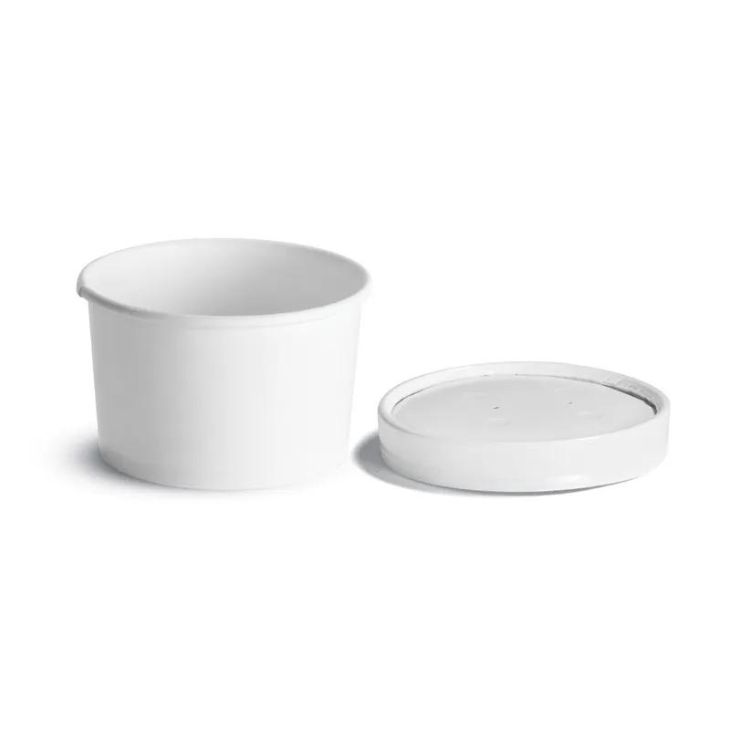 Food Container With Flat Lid 8-10 OZ Paperboard White Round Combo Vented 250/Case