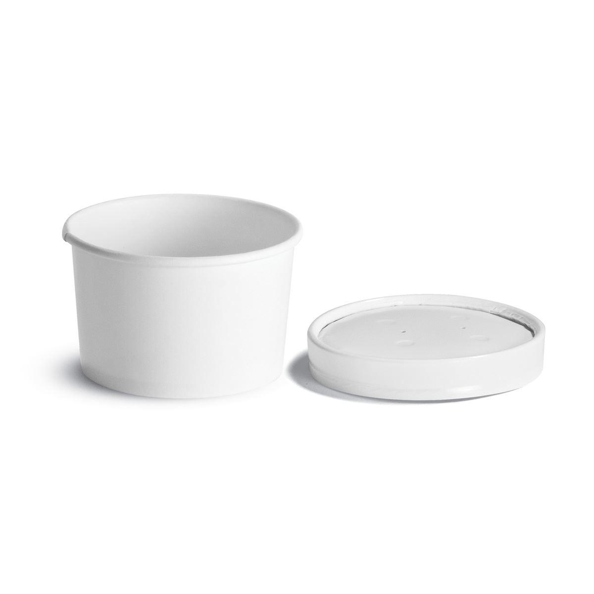 Food Container With Flat Lid 8-10 OZ Paperboard White Round Combo Vented 250/Case