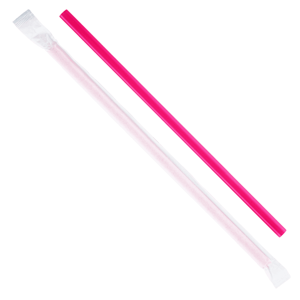 Giant Straw 0.314X9 IN Plastic Pink Paper Wrapped 2500/Case