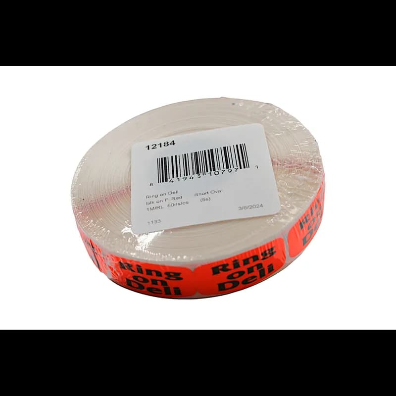 Ring On Deli Label 0.625X1.25 IN Black Fluorescent Red Short Oval 1000 Count/Roll 50 Rolls/Case 50000 Count/Case