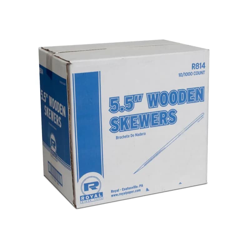 Food Skewer 5.5 IN Wood Round Natural Thick 1000 Count/Pack 10 Packs/Case 10000 Count/Case
