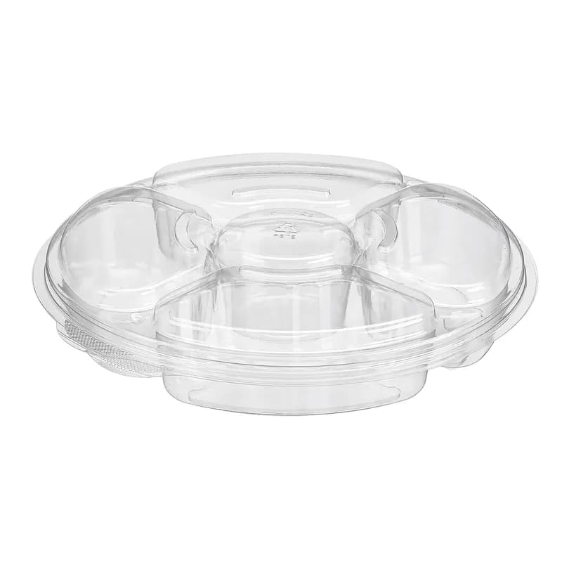 Essentials Deli Container Base & Lid Combo With Dome Lid 42 OZ 5 Compartment RPET Clear Round 100/Case