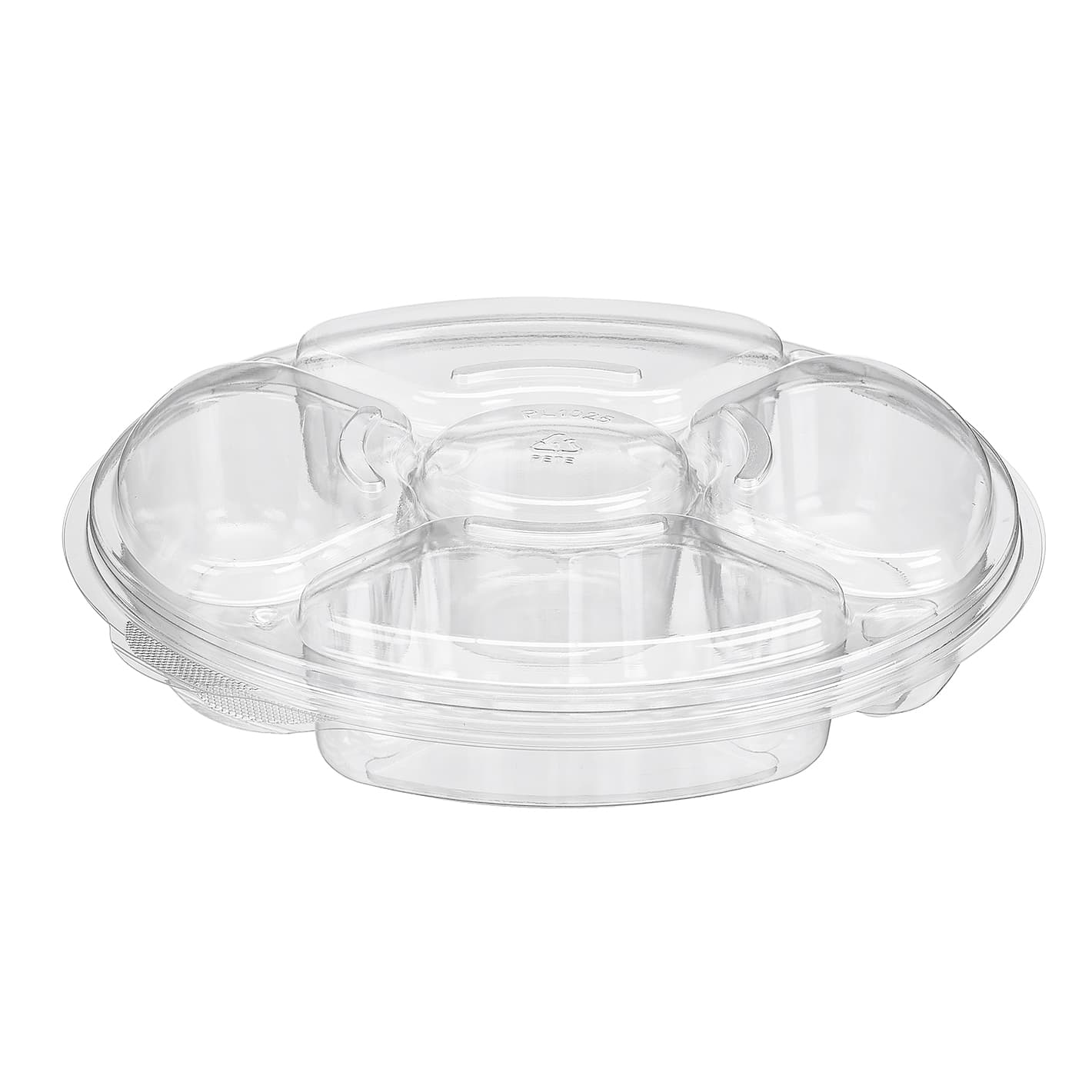Essentials Deli Container Base & Lid Combo With Dome Lid 42 OZ 5 Compartment RPET Clear Round 100/Case