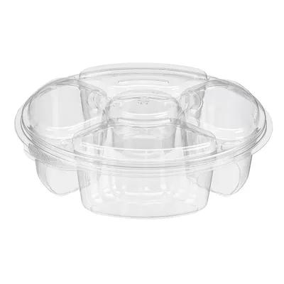 Essentials Deli Container Base & Lid Combo With Flat Lid 65 OZ 5 Compartment RPET Clear Round 100/Case