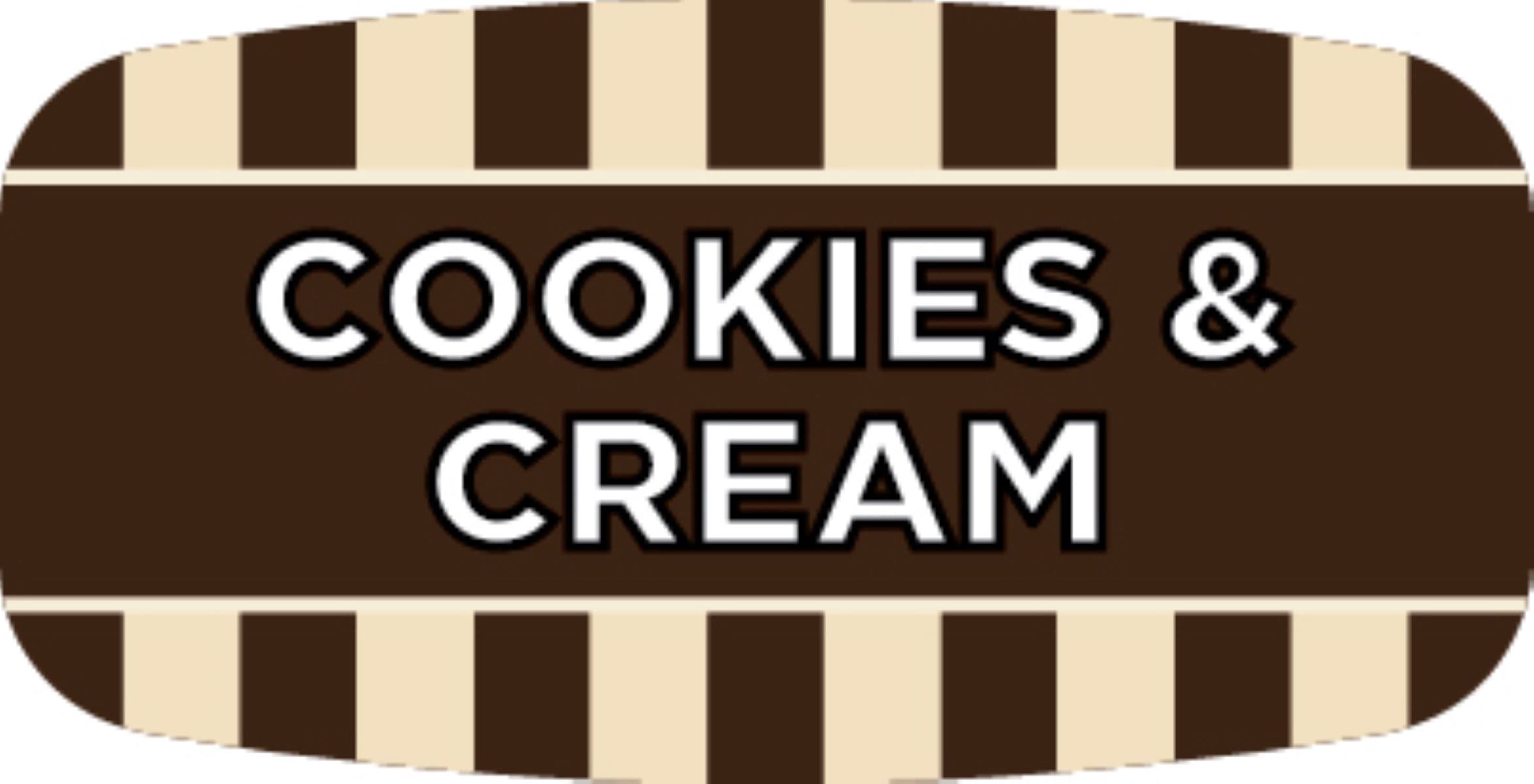 Cookies & Cream Bakery Flavor Label 0.625X1.25 IN 4 Color Process UV 1000 Count/Roll 50 Rolls/Case 50000 Count/Case