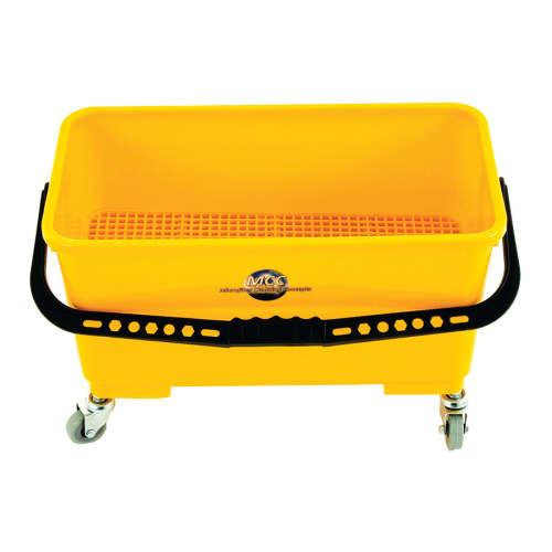 HOSPECO® Charging Bucket 6 GAL Plastic Yellow Rectangle With Sieve, Lid, and Castors 1/Each