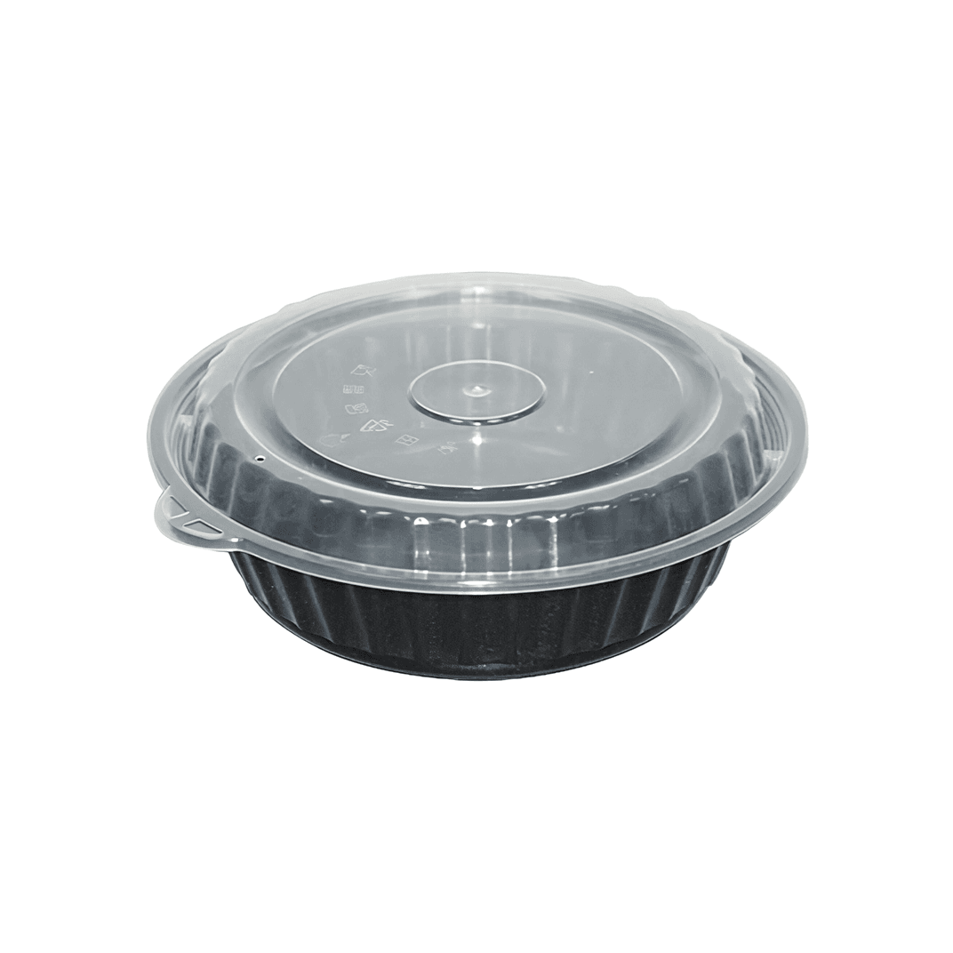Take-Out Container Base & Lid Combo 24 OZ Plastic Black Round 150/Case