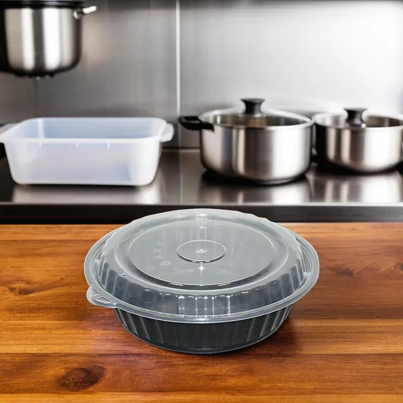 Take-Out Container Base & Lid Combo 24 OZ Plastic Black Round 150/Case