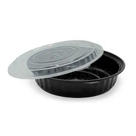 Take-Out Container Base & Lid Combo 48 OZ Plastic Black Round 150/Case