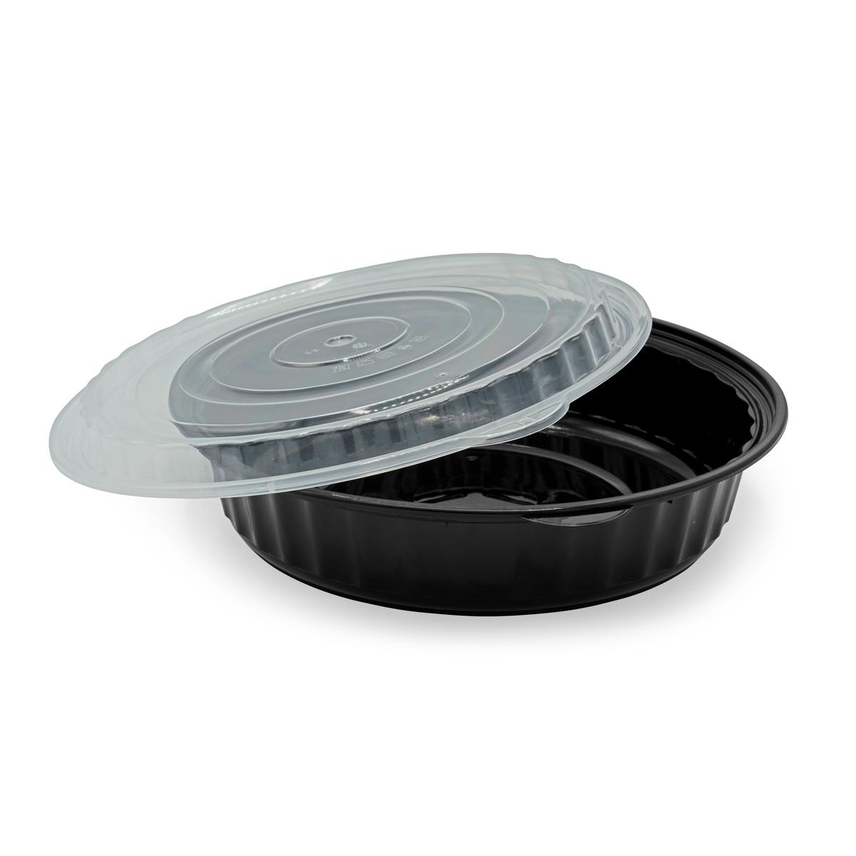 Take-Out Container Base & Lid Combo 48 OZ Plastic Black Round 150/Case