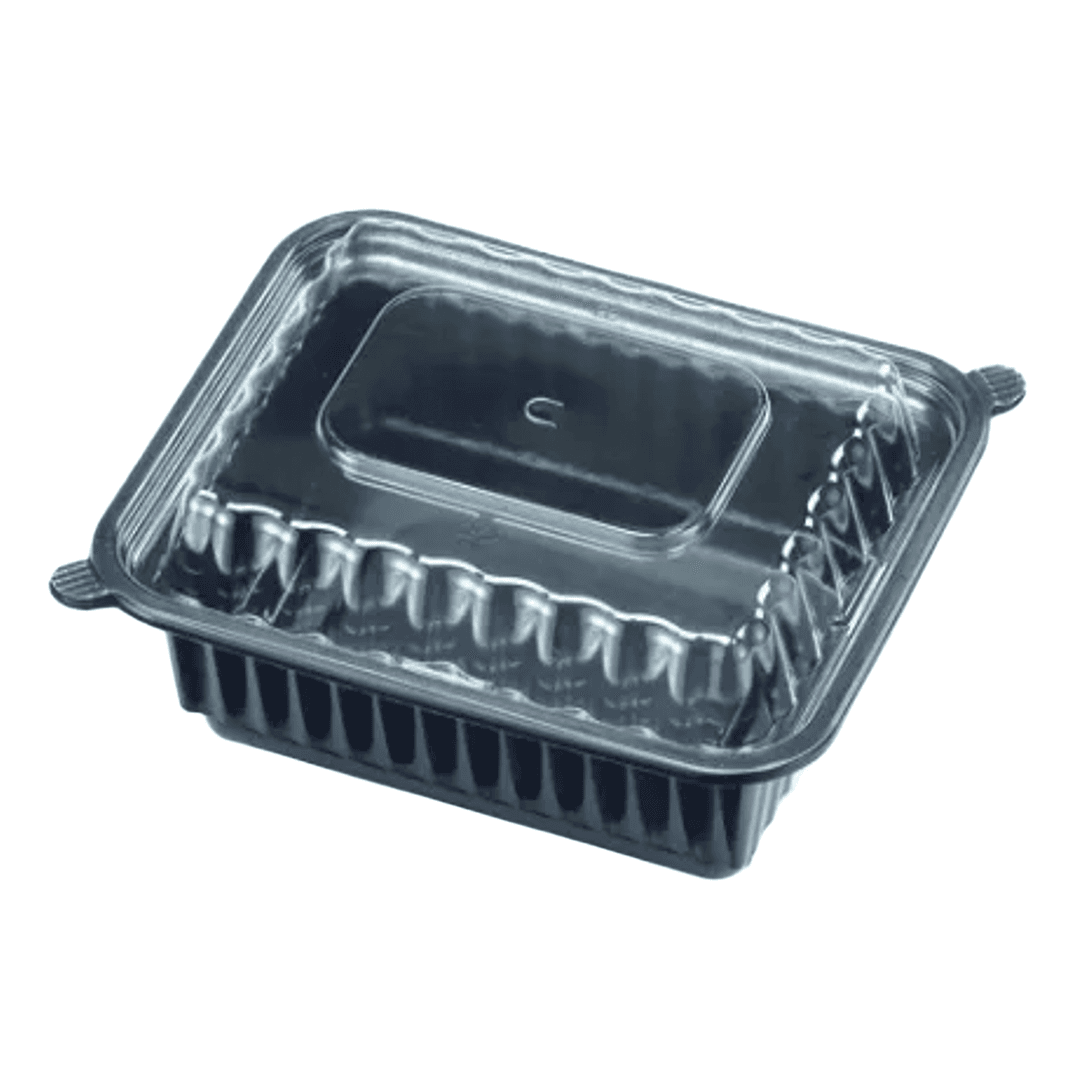 Take-Out Container Base & Lid Combo 12 OZ Plastic Black Oblong Anti-Fog 150/Case