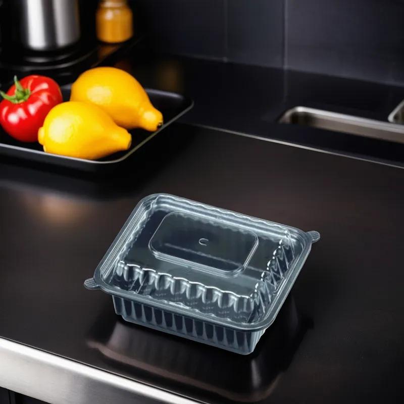 Take-Out Container Base & Lid Combo 12 OZ Plastic Black Oblong Anti-Fog 150/Case