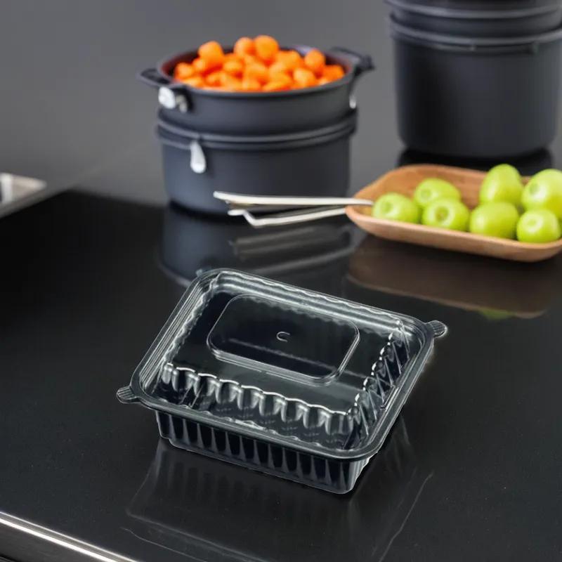 Take-Out Container Base & Lid Combo 12 OZ Plastic Black Oblong Anti-Fog 150/Case