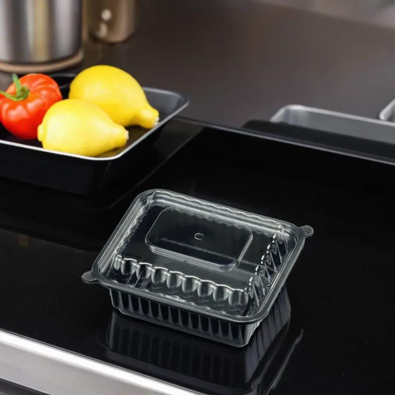 Take-Out Container Base & Lid Combo 12 OZ Plastic Black Oblong Anti-Fog 150/Case