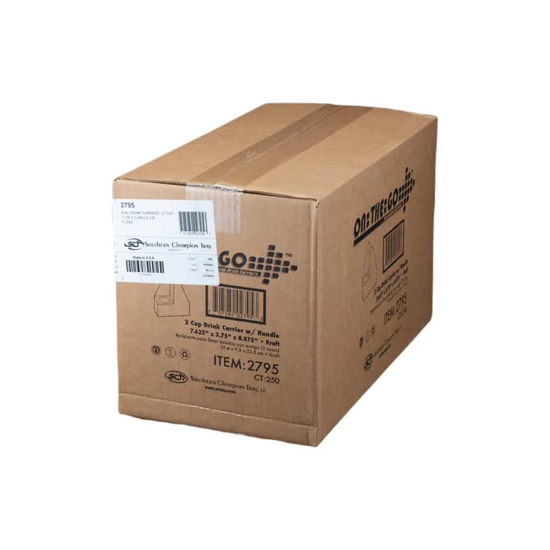 Cup Carrier 7.625X3.75X8.875 IN 2 Compartment Paper Kraft With Handle 250/Case
