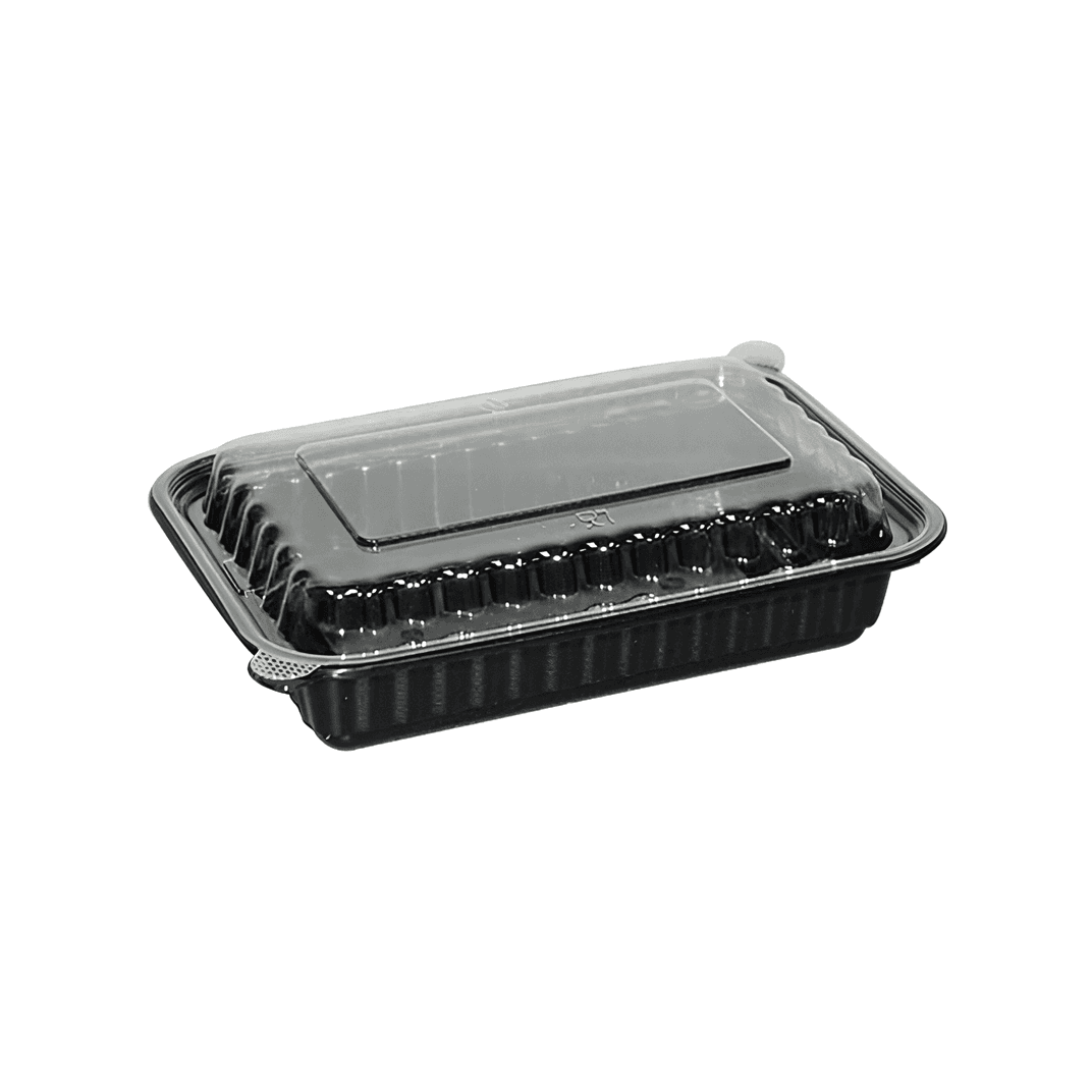Take-Out Container Base & Lid Combo 16 OZ Plastic Black Rectangle Microwave Safe 150/Case