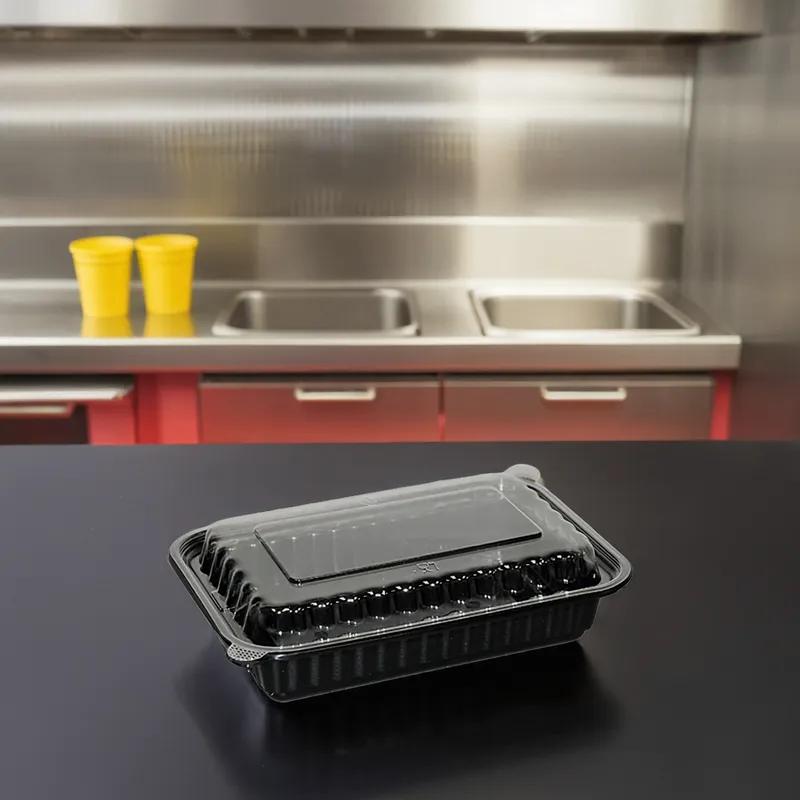 Take-Out Container Base & Lid Combo 16 OZ Plastic Black Rectangle Microwave Safe 150/Case