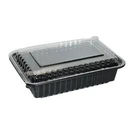 Take-Out Container Base & Lid Combo With Dome Lid 38 OZ Plastic Black Oblong 150/Case