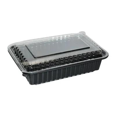 Take-Out Container Base & Lid Combo With Dome Lid 38 OZ Plastic Black Oblong 150/Case