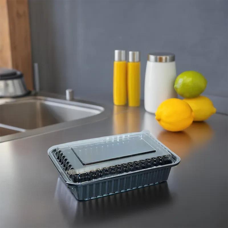 Take-Out Container Base & Lid Combo With Dome Lid 38 OZ Plastic Black Oblong 150/Case