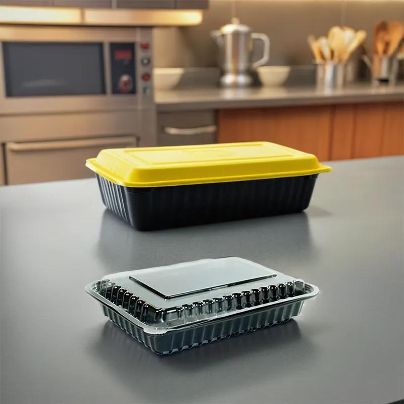 Take-Out Container Base & Lid Combo With Dome Lid 28 OZ Plastic Black Oblong 150/Case