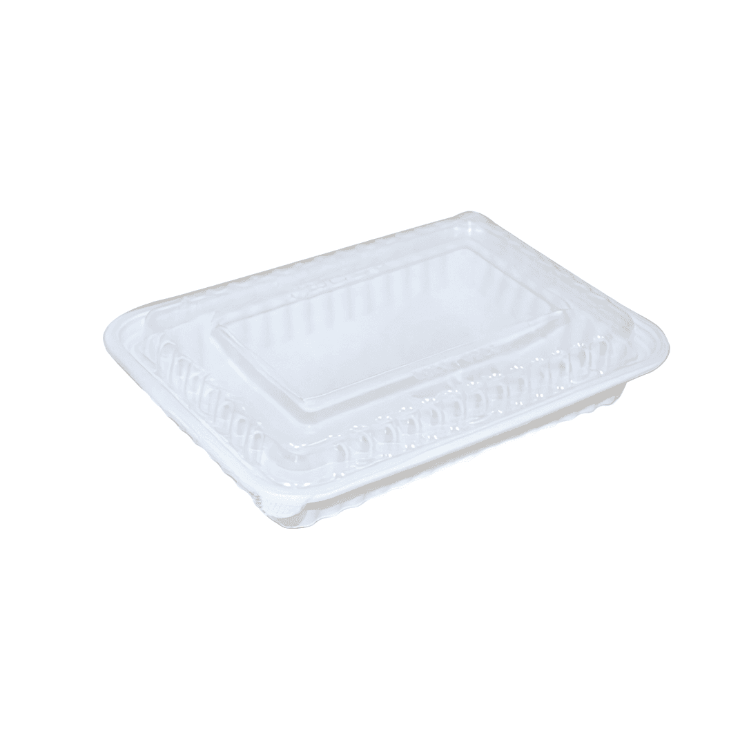Take-Out Container Base & Lid Combo With Dome Lid 26 OZ PP White Oblong 150/Case