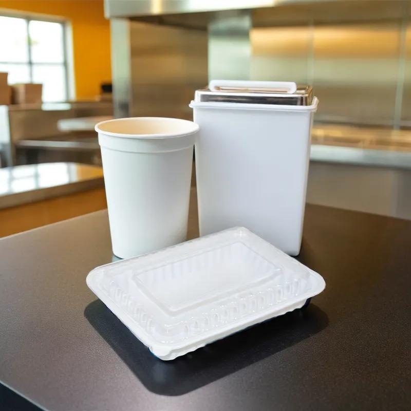 Take-Out Container Base & Lid Combo With Dome Lid 26 OZ PP White Oblong 150/Case