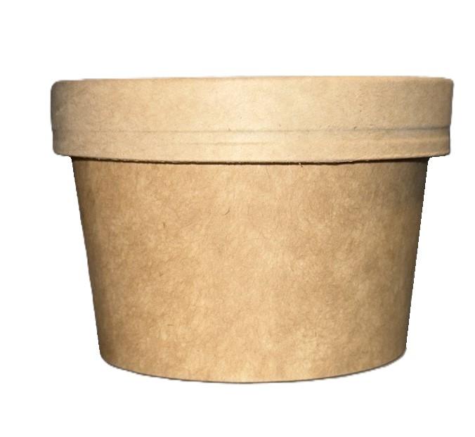 Soup Food Container Base & Lid Combo With Flat Lid 8 OZ Paper Kraft 250/Case