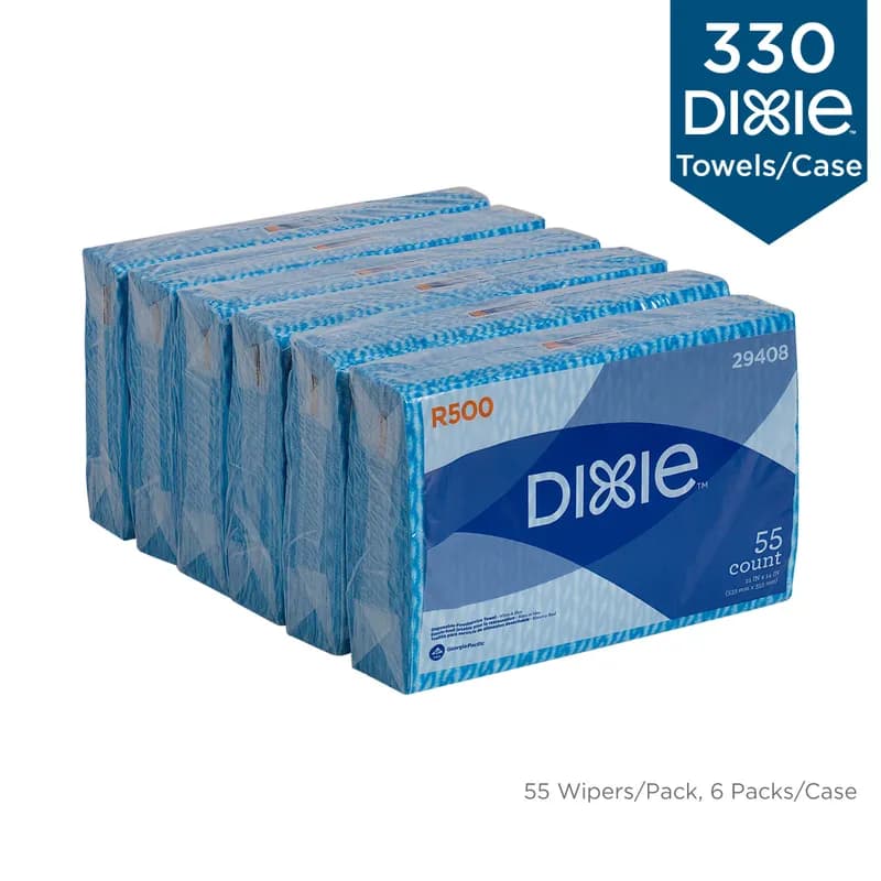Dixie® Dine-A-Wipe Cleaning Wipe 14X21 IN 1 PLY White Blue 1/4 Fold Disposable 55 Count/Pack 6 Packs/Case 330 Count/Case