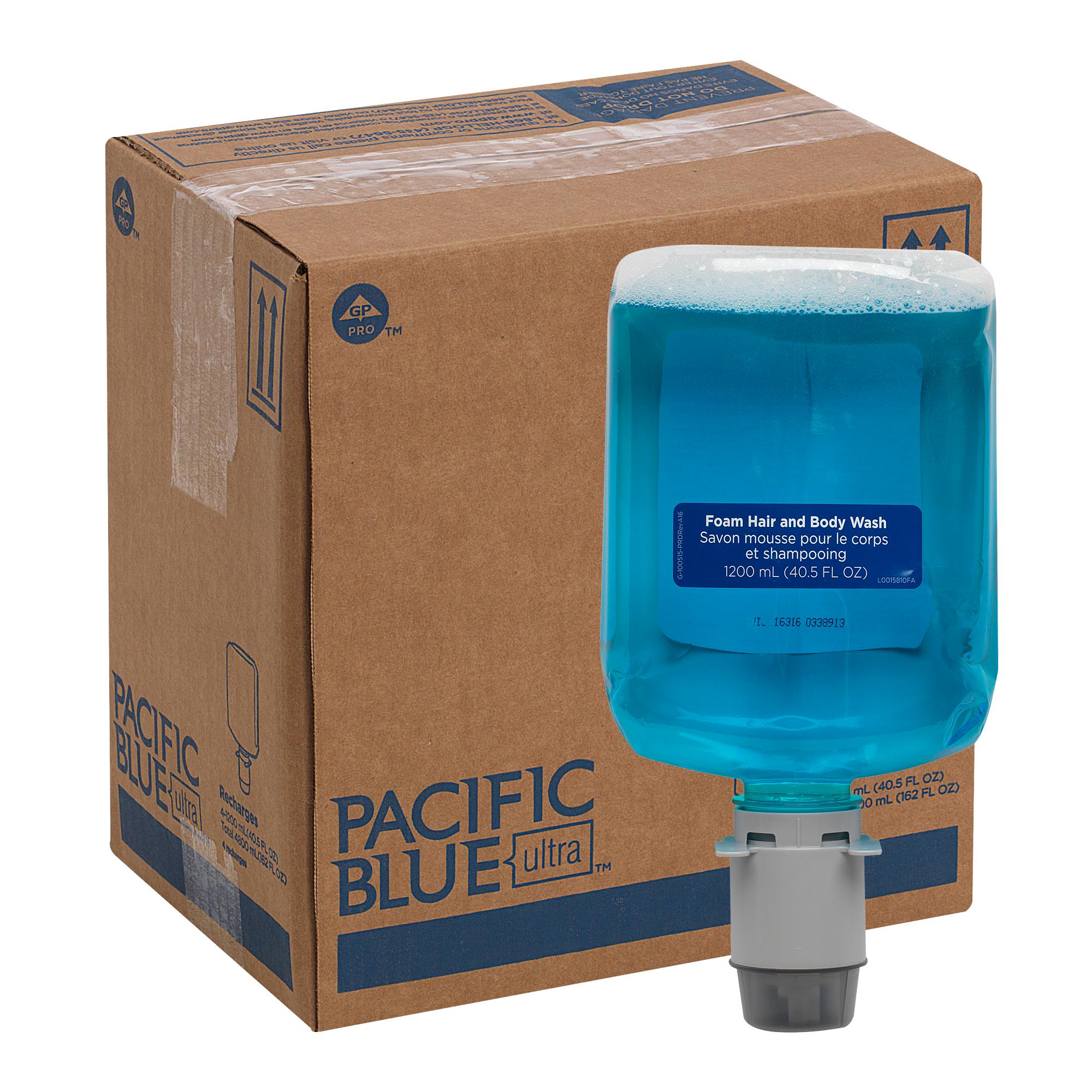 Pacific Blue Ultra™ Hair & Body Wash Liquid 1200 mL Aloe Vera Blue Manual Dispenser Refill 4/Case