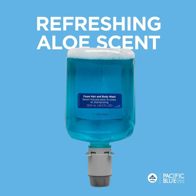 Pacific Blue Ultra™ Hair & Body Wash Liquid 1200 mL Aloe Vera Blue Manual Dispenser Refill 4/Case