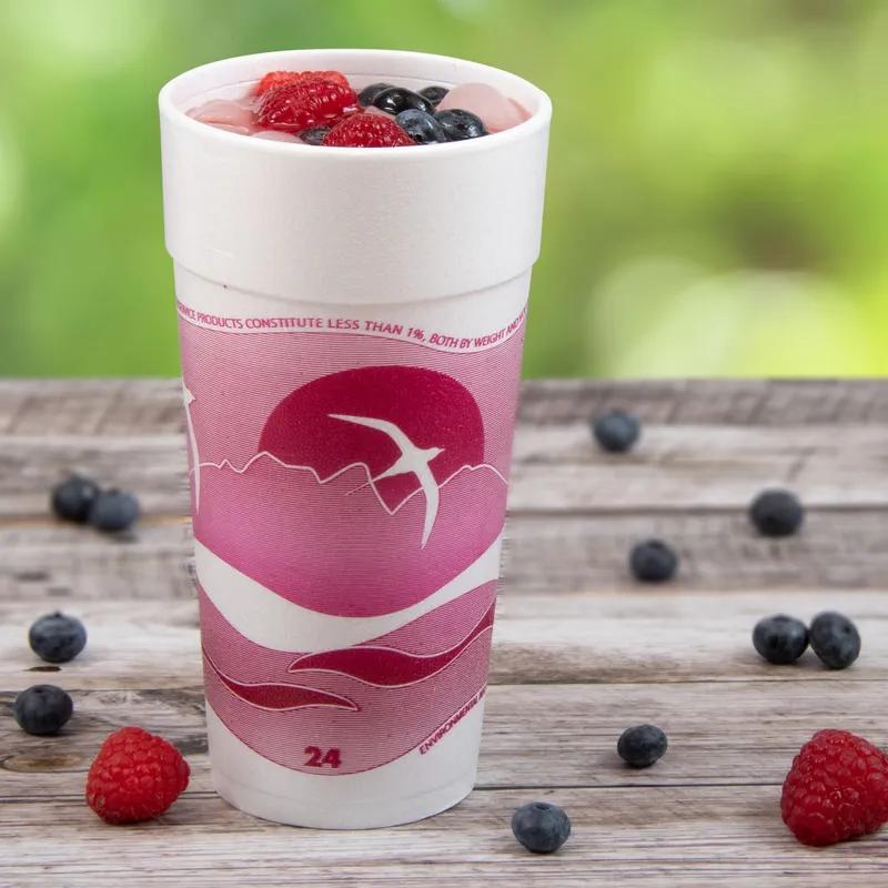 Dart® J Cup® Cup Insulated 24 OZ EPS Mauve White Horizon® 20 Count/Pack 25 Packs/Case 500 Count/Case