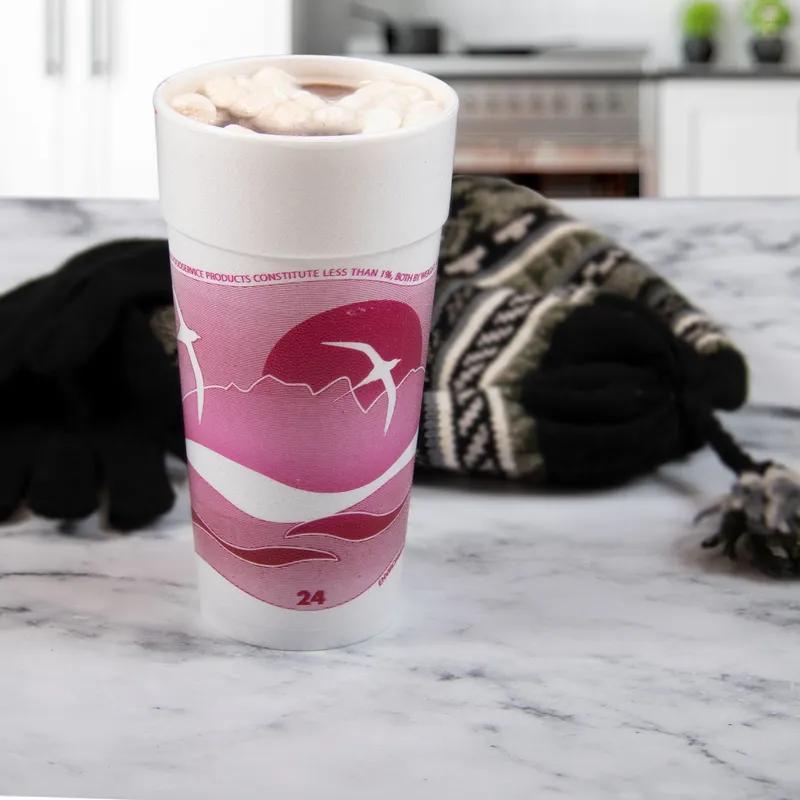 Dart® J Cup® Cup Insulated 24 OZ EPS Mauve White Horizon® 20 Count/Pack 25 Packs/Case 500 Count/Case