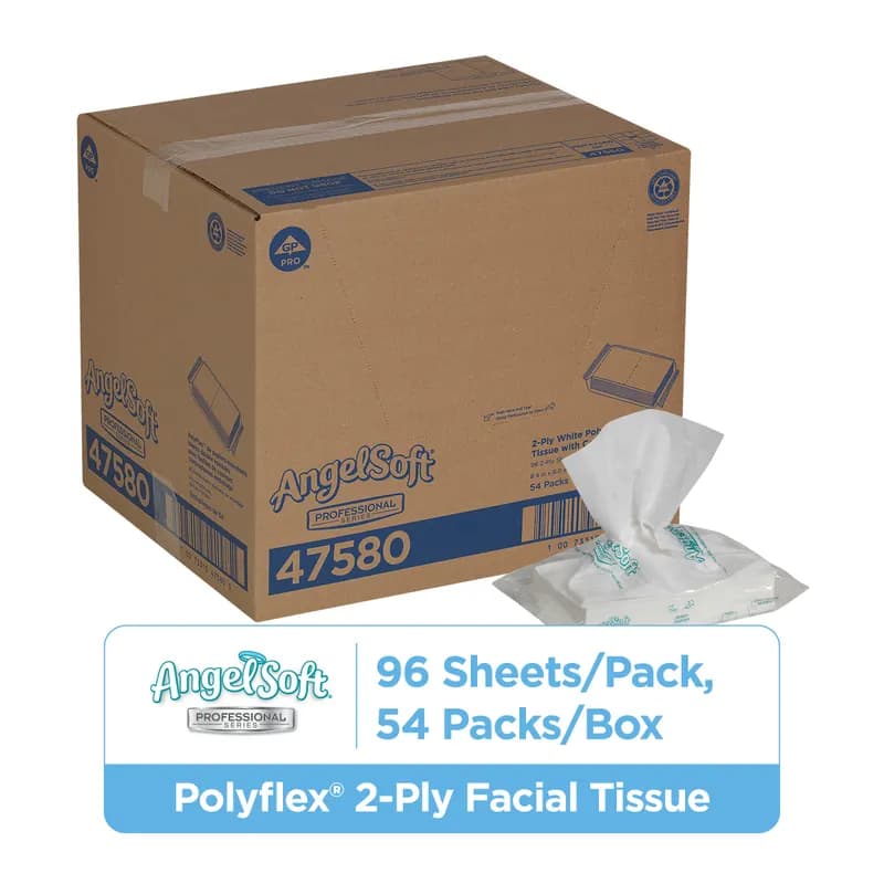 Angel Soft Professional® Series Pro Facial Tissue 2PLY Wht 1/2 Fld EPA Indicator Bag 96 Sheets/Pack 54 Packs/Case