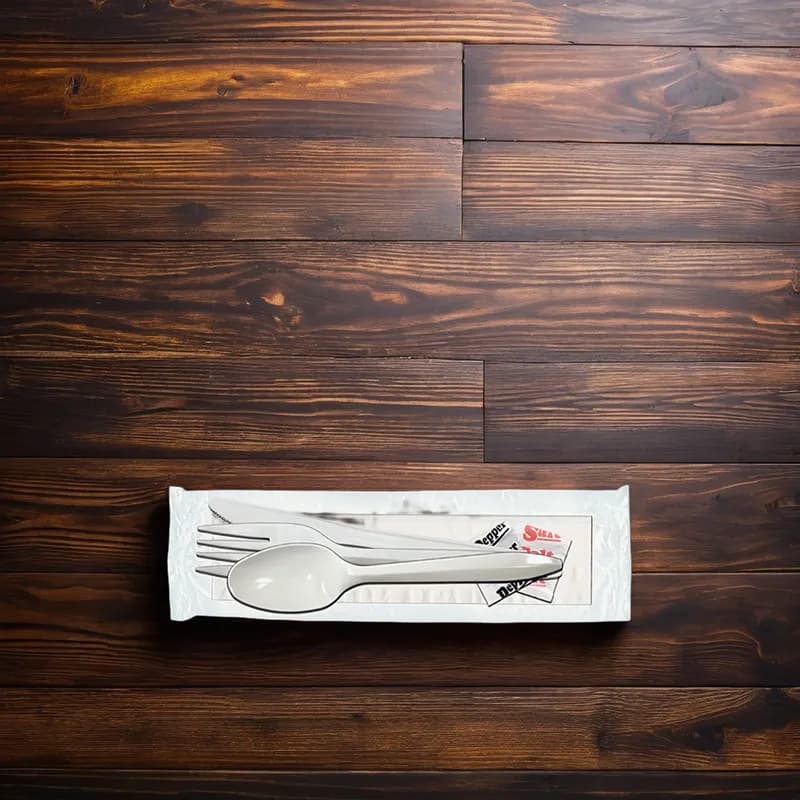 Victoria Bay 6PC Cutlery Kit PP White Medium Weight With 13X13 Napkin,Fork,Knife,Salt & Pepper,Teaspoon 500/Case