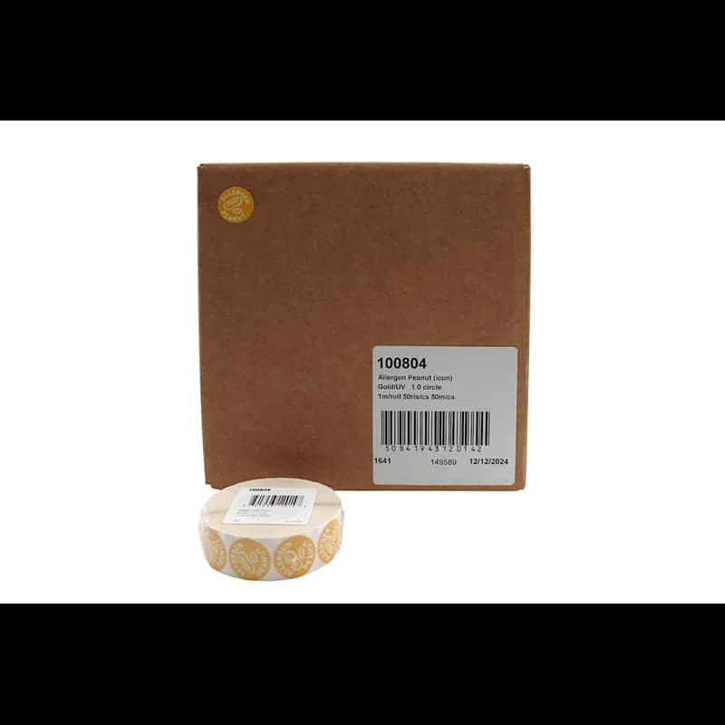 Allergen Peanut Bakery Label 1 IN Gold UV 1000 Count/Roll 50 Rolls/Case 50000 Count/Case