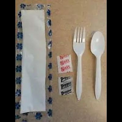 3PC Cutlery Kit White Medium Weight With Napkin,Fork,Spoon 500/Case