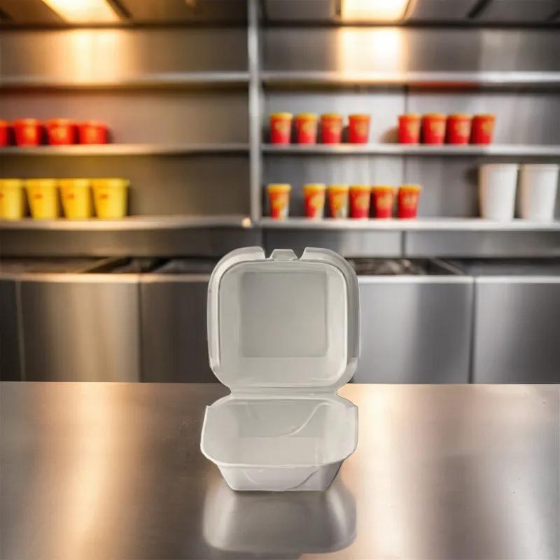 Take-Out Container Hinged 6X6X3 IN Polystyrene Foam White Square 500/Case