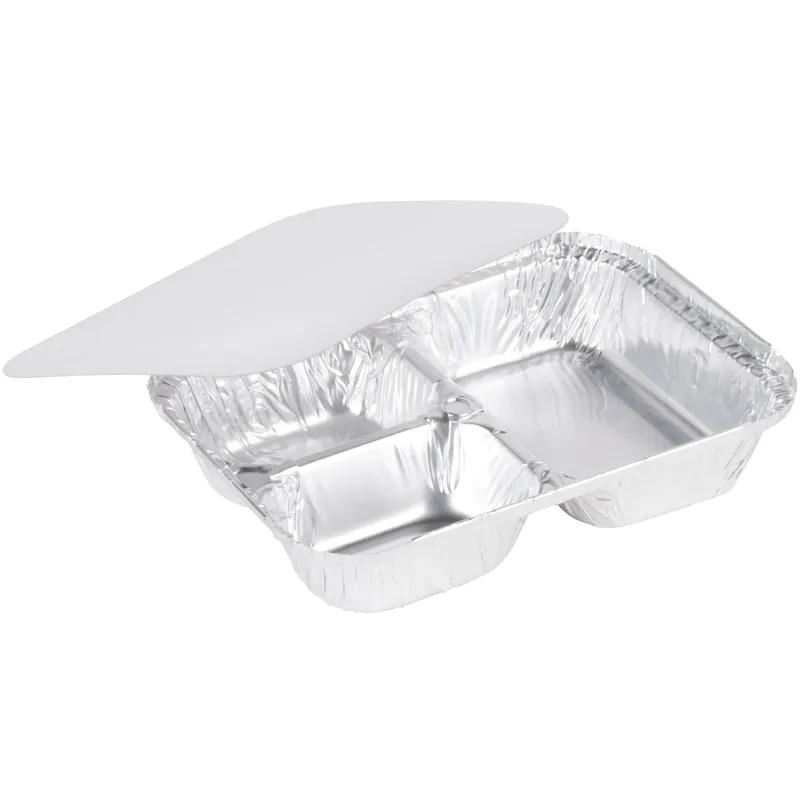 Victoria Bay Take-Out Container Base & Lid Combo With Paper Lid 8X6.5X1 IN 3 Compartment Aluminum Silver 250/Case