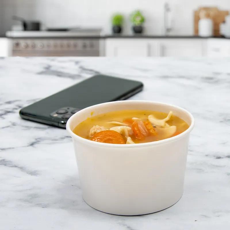 Solo® Food Container Base 8 OZ Double Sided Poly Paper (DSP) White Round Squat Freezer Safe 50 Count/Pack 20 Packs/Case