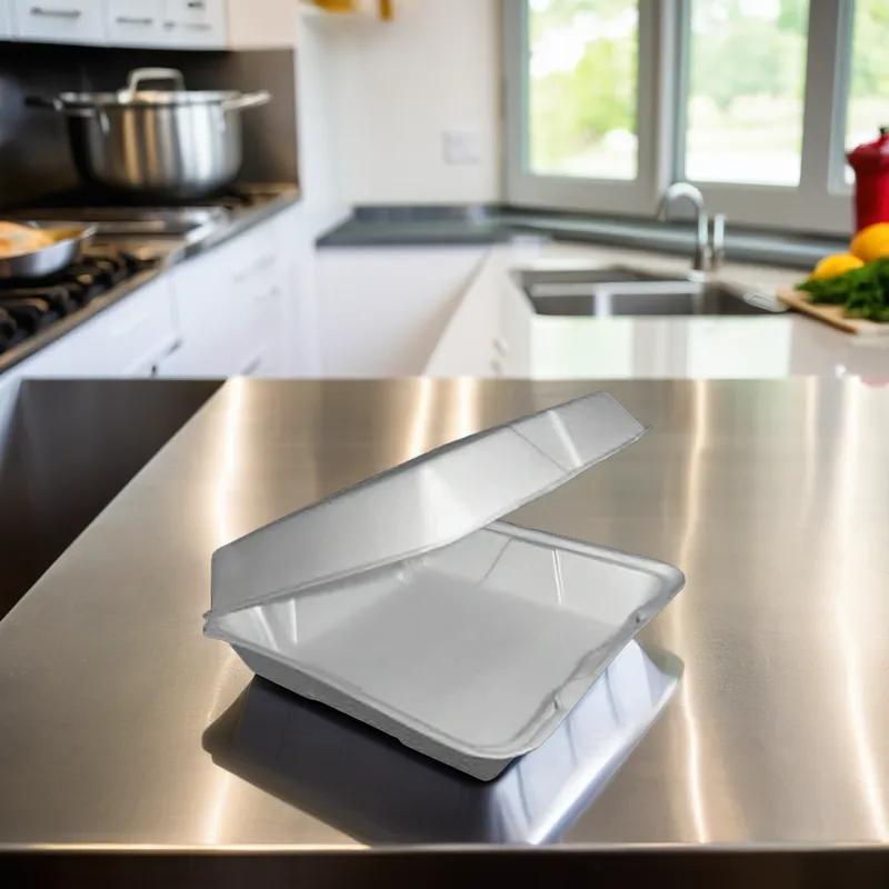 Valueware Take-Out Container Hinged 9.25X9.25X3 IN Polystyrene Foam White Square 200/Case