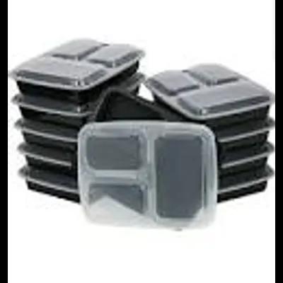 Take-Out Container Base & Lid Combo 39 OZ 3 Compartment PP Rectangle Microwave Safe 150/Case
