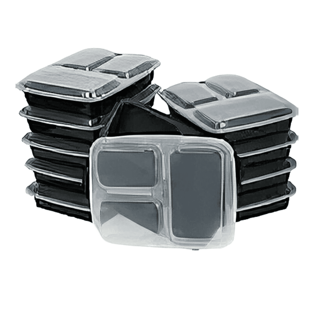 Victoria Bay Take-Out Container Base & Lid Combo 39 OZ 3 Compartment PP Rectangle Microwave Safe 150/Case