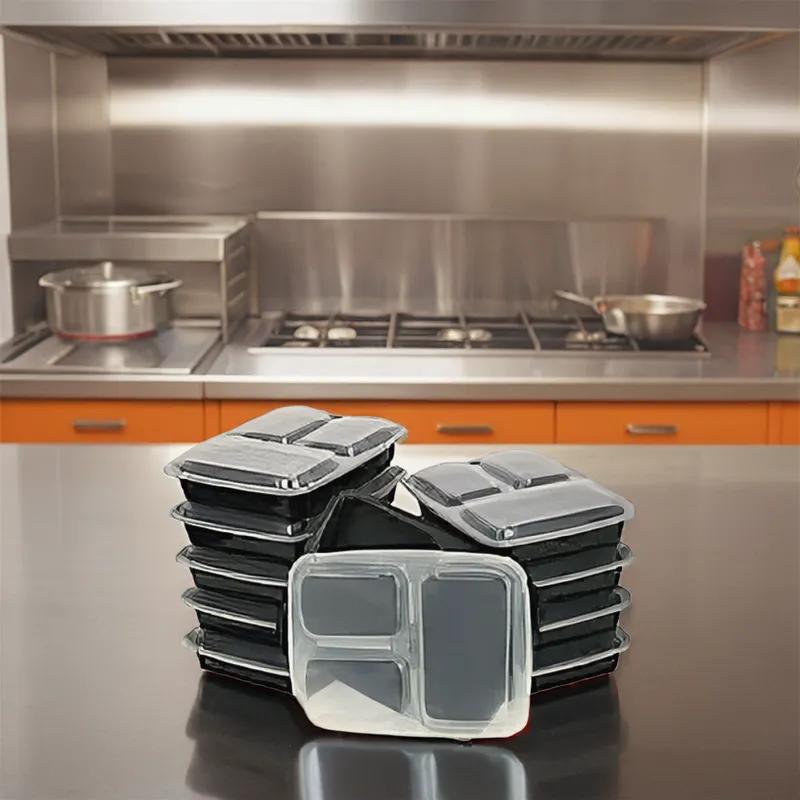 Victoria Bay Take-Out Container Base & Lid Combo 39 OZ 3 Compartment PP Rectangle Microwave Safe 150/Case