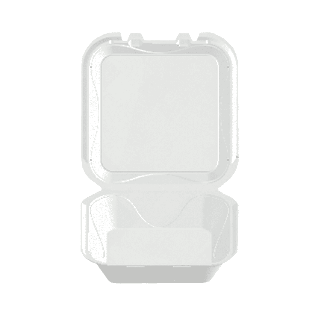 Take-Out Container Hinged 9X9X3.1 IN Polystyrene Foam White Square 200/Case