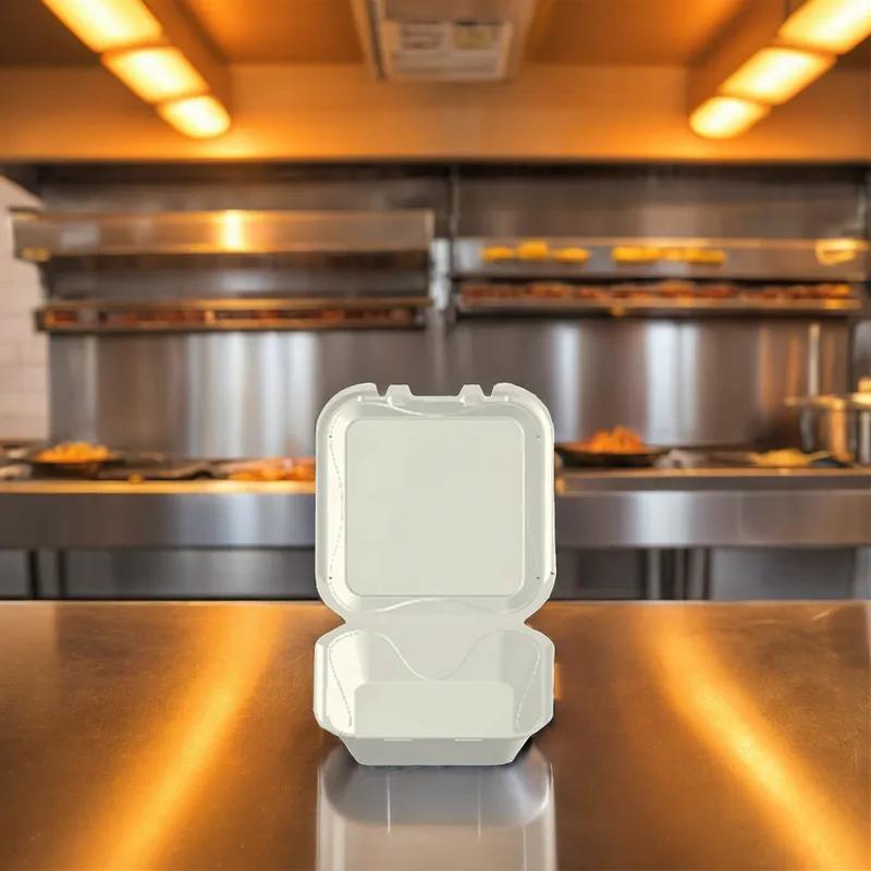 Take-Out Container Hinged 9X9X3.1 IN Polystyrene Foam White Square 200/Case